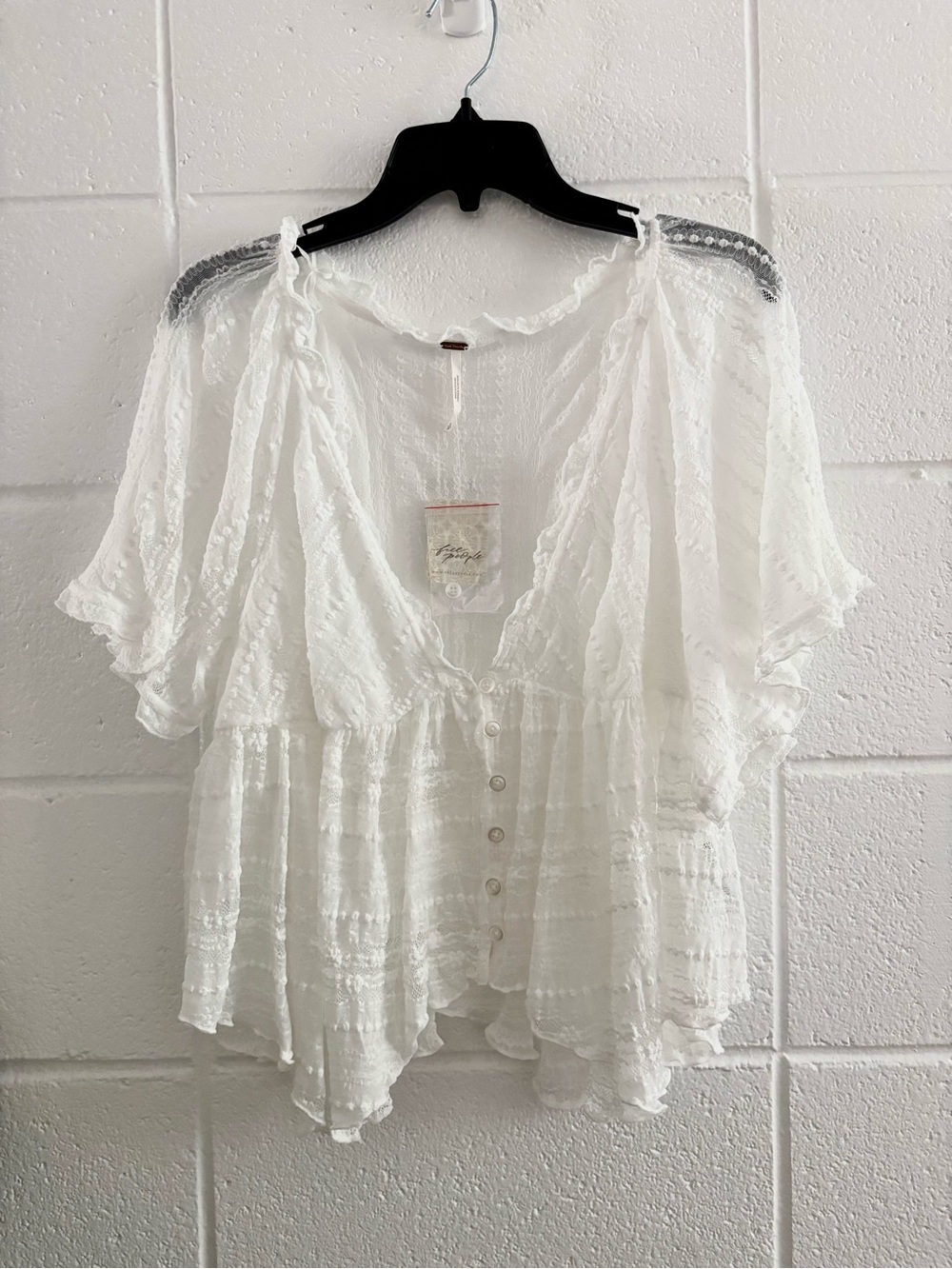 Free People White Ruffled Button-Front Peasant Blouse S